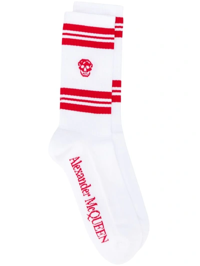 Shop Alexander Mcqueen Stripe And Skull-embellished Socks In White