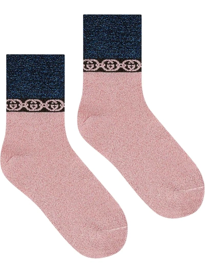 Shop Gucci Interlocking G Chain-trimmed Socks In Pink