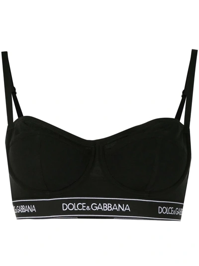 Shop Dolce & Gabbana Jacquard Logo Bra In Black