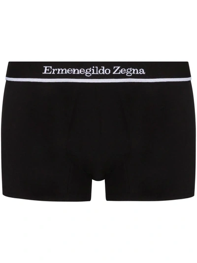 Shop Ermenegildo Zegna Logo-waist Stretch-cotton Boxers In Black
