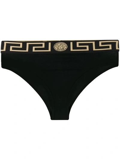 Versace Stretch Cotton Briefs With Logoed Elastic Band In Black