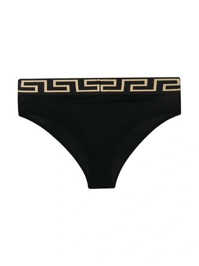 Shop Versace Greca Border High-waisted Briefs In Black