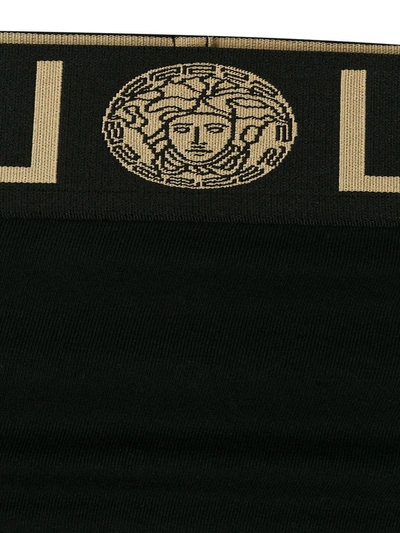 Shop Versace Greca Border High-waisted Briefs In Black