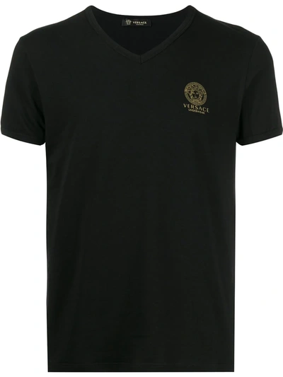 Versace Medusa-print V-neck T-shirt In Black