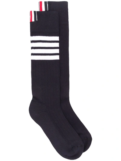 Shop Thom Browne 4-bar Athletic Mid-calf Socks In Blue