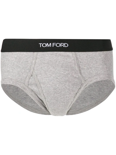 Shop Tom Ford Logo-embellished Briefs In Grey