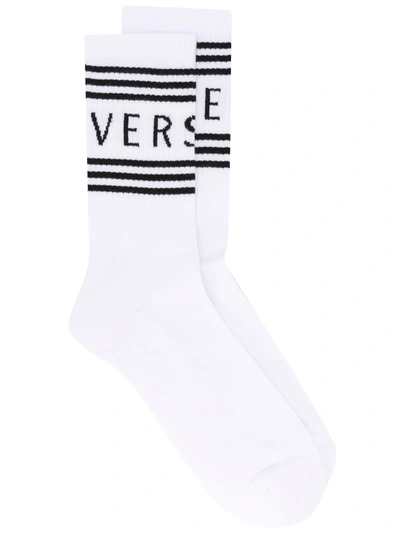 Shop Versace 90s Vintage Logo Socks In White