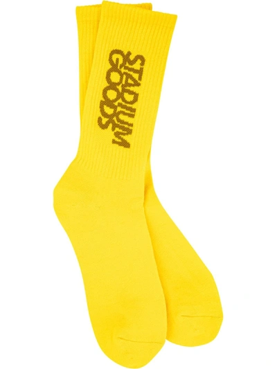 Shop Stadium Goods Ribbed Logo "sunflower" Socks In Yellow