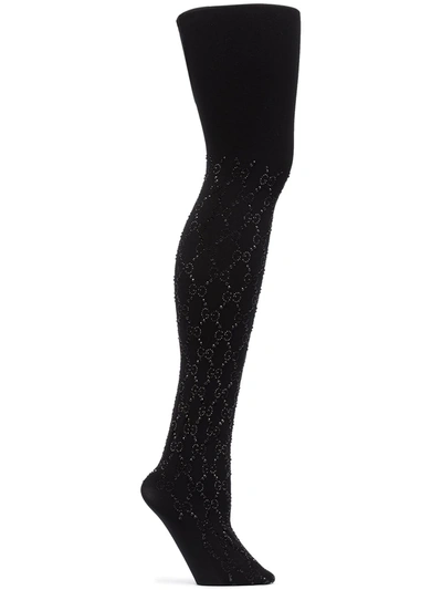 Shop Gucci Crystal Gg Tights In Black