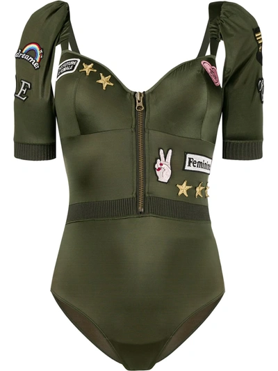 Knooppunt concept Aankondiging Marlies Dekkers Aviator Multi-patch Bodysuit In Green | ModeSens