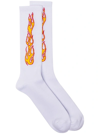 Shop Palm Angels Flame Intarsia Knit Socks In White