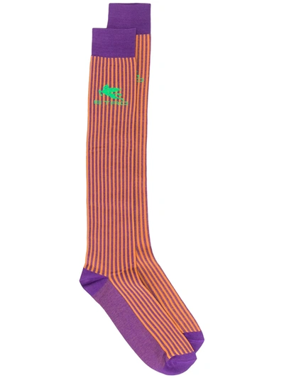 Shop Etro Colour-block Striped Socks In Orange