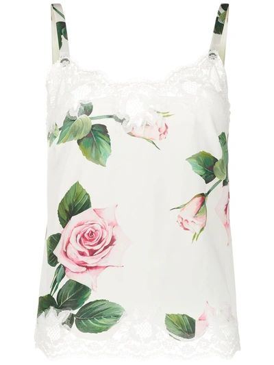 Shop Dolce & Gabbana Rose Print Camisole In White