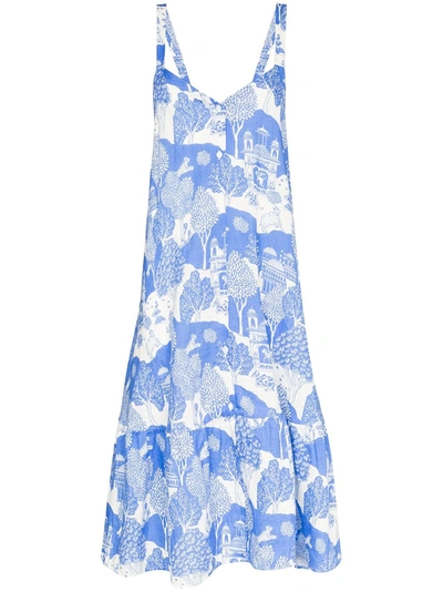 Shop Desmond & Dempsey Pahari-print Night Dress In Blue