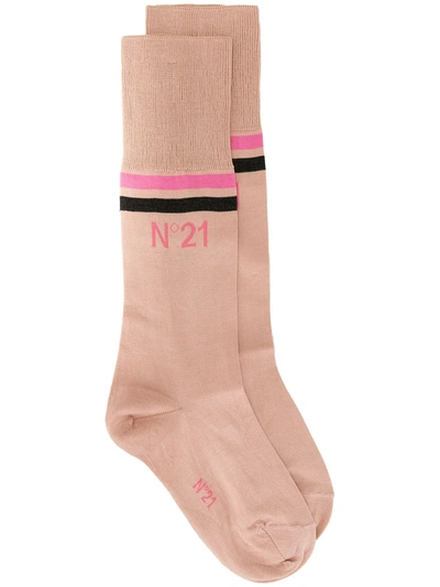 Shop N°21 Mid-calf Logo Print Socks In Brown