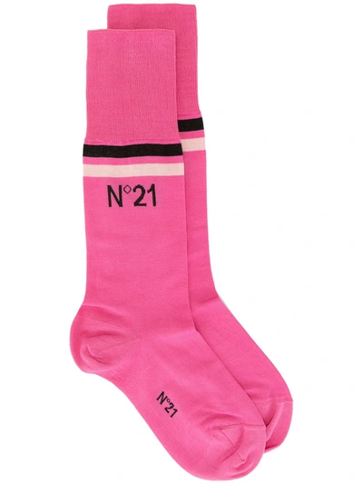 Shop N°21 Mid-calf Logo Print Socks In Pink