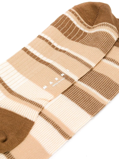 Shop Marni Ribbed Striped Mid-length Socks In Brown
