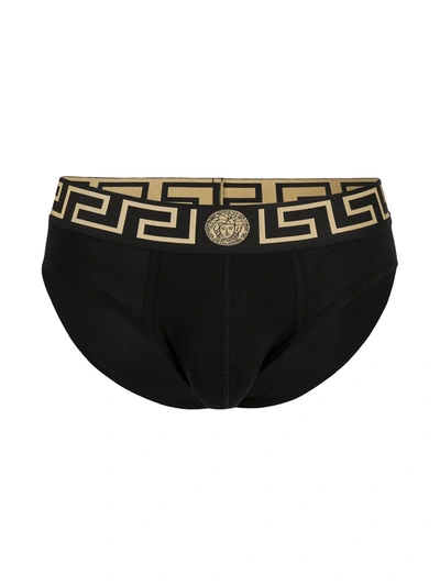 Shop Versace Greca Border Briefs (pack Of Two) In Black