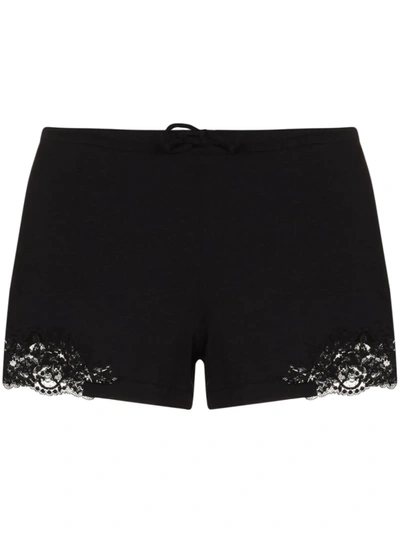 Shop La Perla Souple Lace-trim Cotton Shorts In Black
