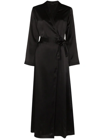 Shop La Perla Belted Silk-satin Robe In Black