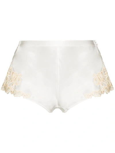 Shop La Perla Maison Silk Shorts In White
