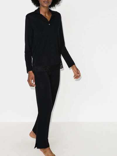 Shop La Perla Lace-trim Pajama Set In Black