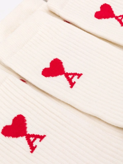 Shop Ami Alexandre Mattiussi Three Pack Of Logo Socks In White