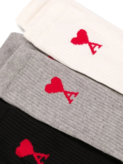 Shop Ami Alexandre Mattiussi Ami De Coeur Three-pack Socks In Multicolour