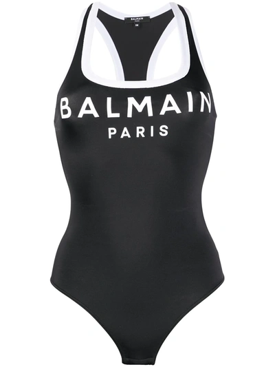 Shop Balmain Logo Bodysuit In Black