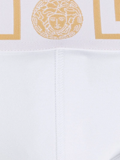 Shop Versace Greca Waistband Briefs In White