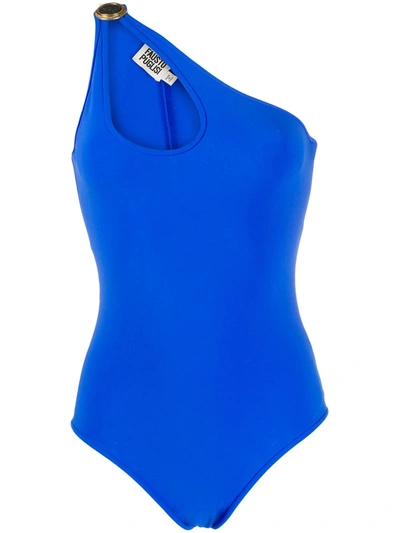 Shop Fausto Puglisi Asymmetric Cut-out Detail Bodysuit In Blue
