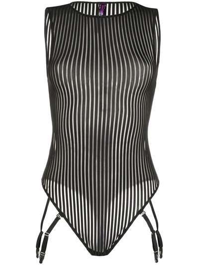 Shop Maison Close Striped Bodysuit In Black