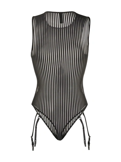 Maison Close Striped Bodysuit In Black