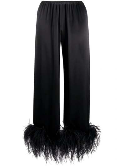 Shop Gilda & Pearl Mia Feather-trimmed Pyjama Bottoms In Black