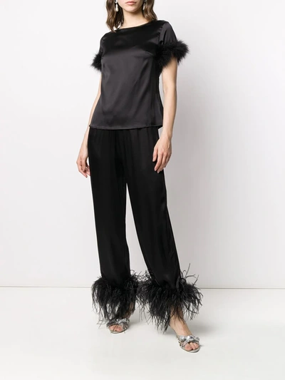 Shop Gilda & Pearl Mia Feather-trimmed Pyjama Bottoms In Black
