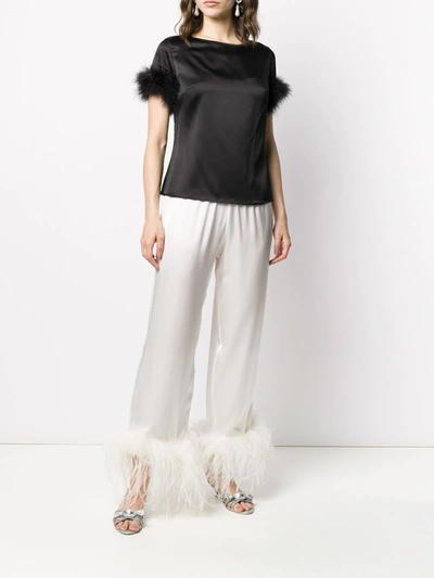 Shop Gilda & Pearl Mia Feather-trimmed Pyjama Bottoms In White