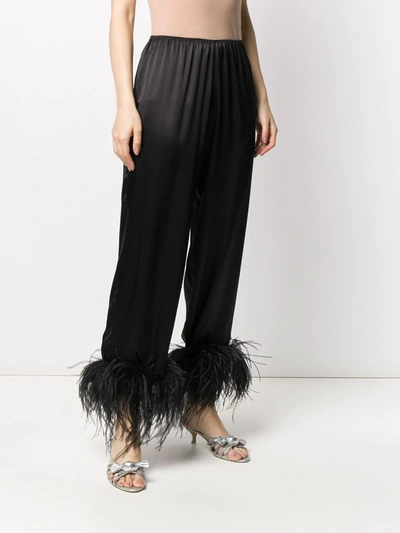 Shop Gilda & Pearl Mia Feather-trimmed Pyjama Bottoms In Black