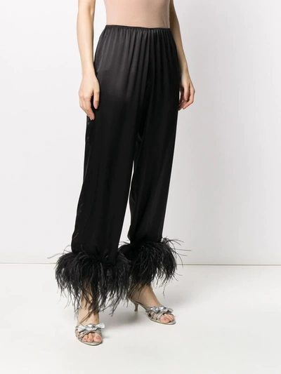 Gilda & Pearl Mia Feather-trimmed Pyjama Bottoms In Black