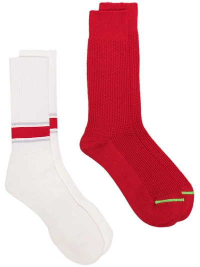 Shop Anonymous Ism Pair Of Two Ribbed Socks Set In Red
