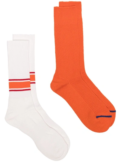 Shop Anonymous Ism Pack Of Two Ribbed Socks Set In Orange