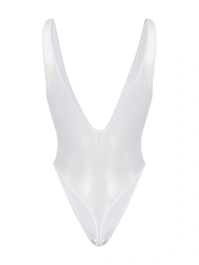 Shop Maison Close Thong V-neck Bodysuit In White