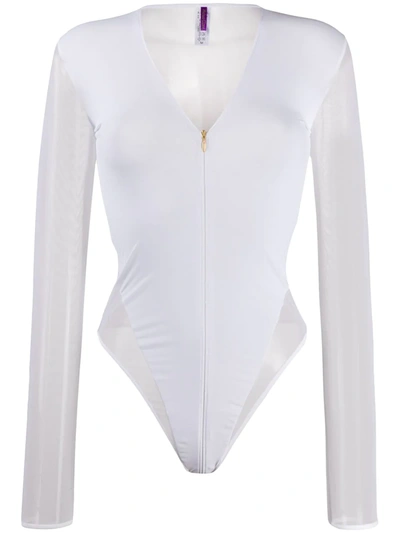 Shop Maison Close Zipped Thong Bodysuit In White