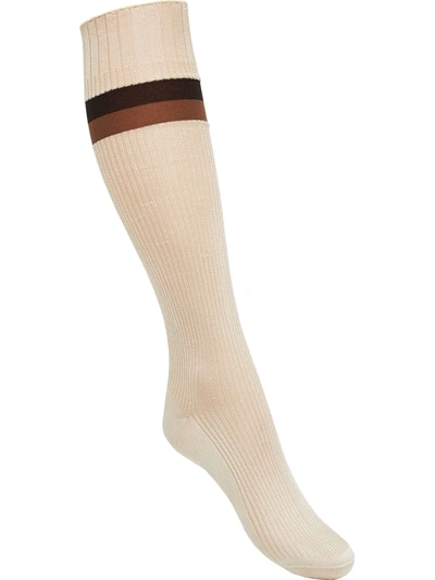 Shop Fendi Jacquard Pequin Striped Socks In Neutrals