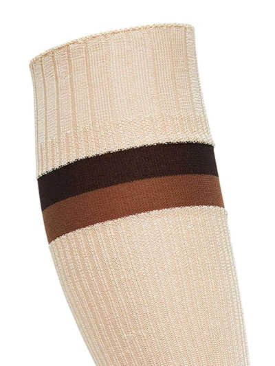 Shop Fendi Jacquard Pequin Striped Socks In Neutrals