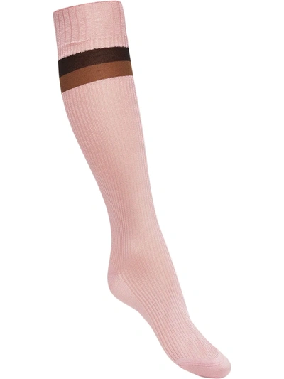 Shop Fendi Jacquard Pequin Striped Socks In Pink