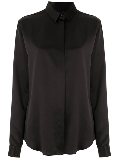 Shop Saint Laurent Satin Buttoned Shirt In Black