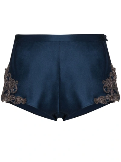 Shop La Perla Maison Lace-trimmed Sleep Shorts In Blue