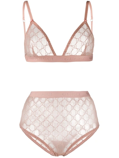 Shop Gucci Gg Lace Lingerie Set In Pink