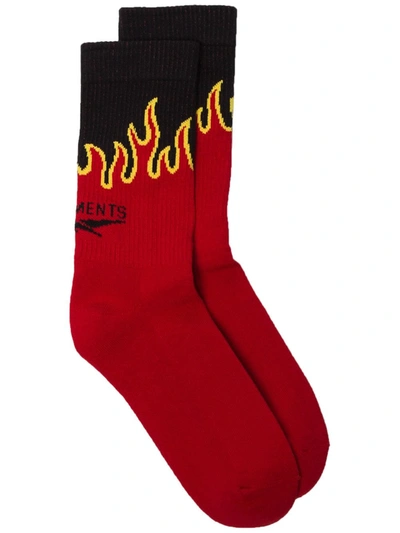 Shop Vetements Fire Intarsia Socks In Black