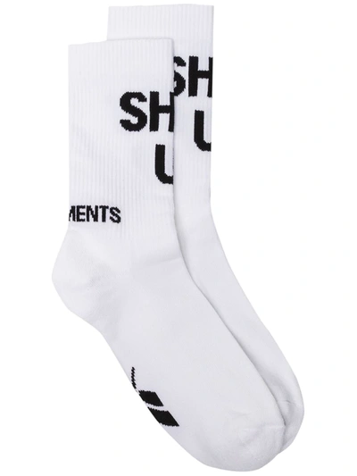 Shop Vetements Shut Up Slogan Socks In White